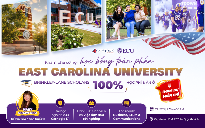 Học bổng toàn phần tại East Carolina University - Đại học nghiên cứu hàng đầu Hoa Kỳ